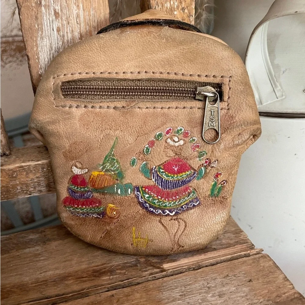 Southwest Hand-painted Genuine Leather Jacket Shaped Zip Pouch
